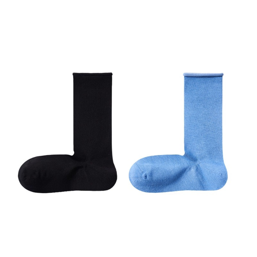Women Silky Rolled Edge Mid-Calf Tube Socks