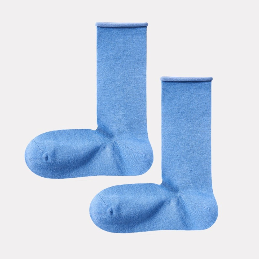 Women Silky Rolled Edge Mid-Calf Tube Socks