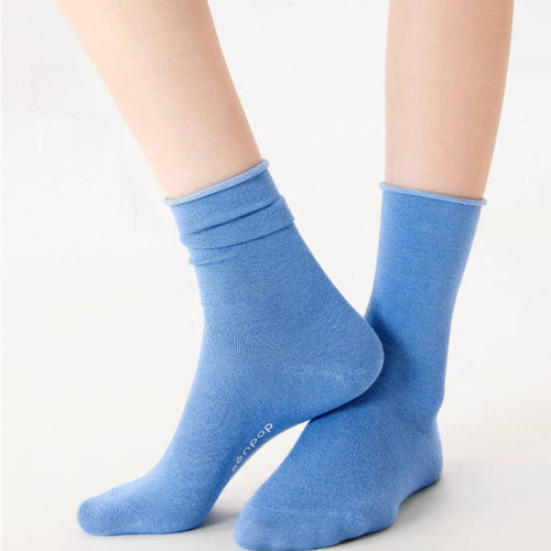 Women Silky Rolled Edge Mid-Calf Tube Socks