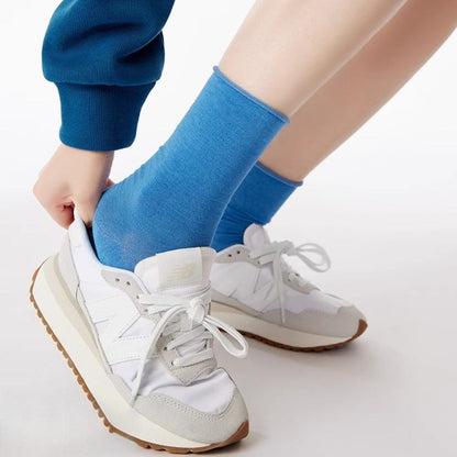 Women Silky Rolled Edge Mid-Calf Tube Socks