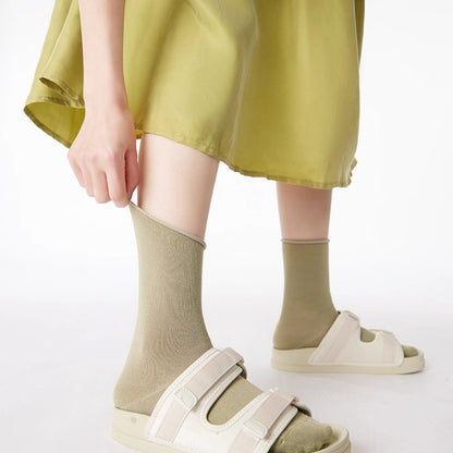 Women Silky Rolled Edge Mid-Calf Tube Socks